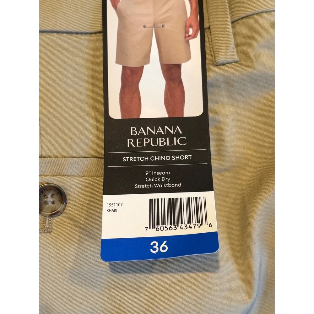 NWT Banana Republic Mens Khaki Stretch Chino Shorts 36 Quick Dry Preppy Golf